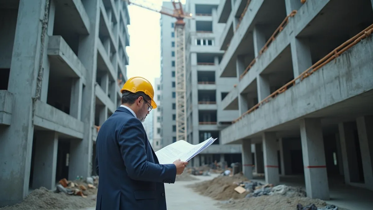 Gestor com a planta do empreendimento e a obra ao fundo, numa construtora do Rio Grande do Sul: como constituir uma spe