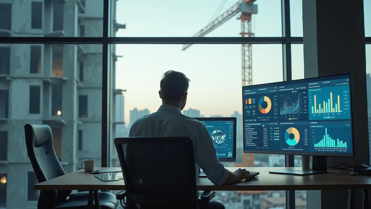 Controller analisando indicadores num monitor, numa construtora do Rio Grande do Sul: contabilidade para construtora