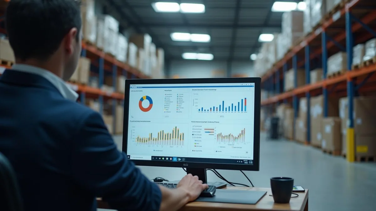 Controller analisando indicadores num monitor, num centro de distribuição do Rio Grande do Sul: dre por contrato