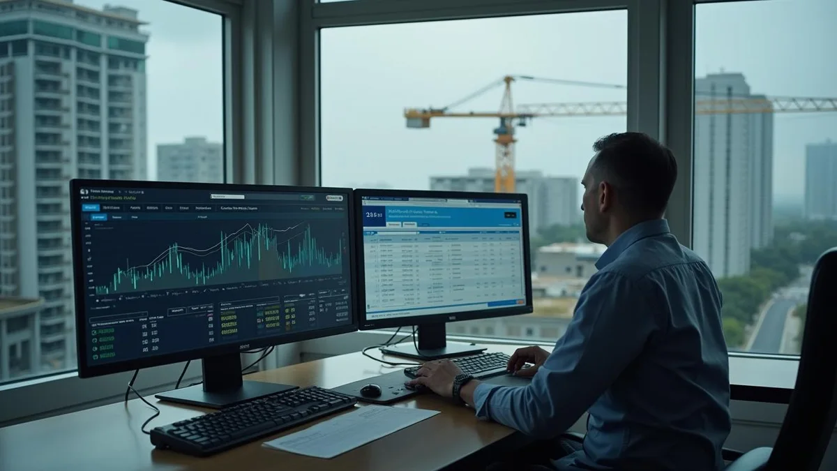 Controller analisando indicadores num monitor, numa construtora do Rio Grande do Sul: custo incorrido