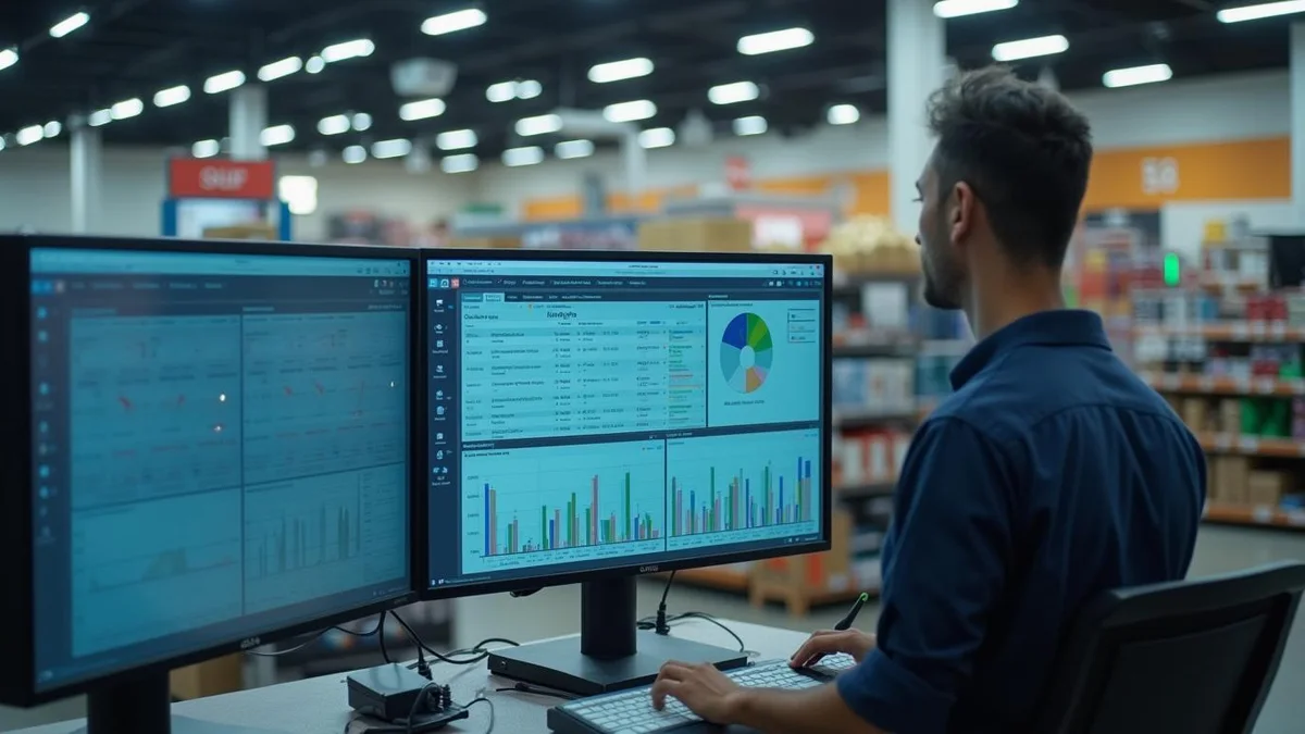Controller analisando indicadores num monitor, numa rede de lojas do Rio Grande do Sul: orçamento por loja