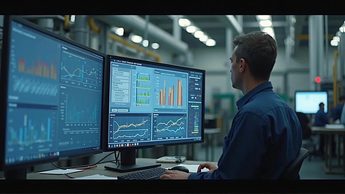 Controller analisando indicadores num monitor, numa indústria do Rio Grande do Sul: ponto de equilíbrio industrial