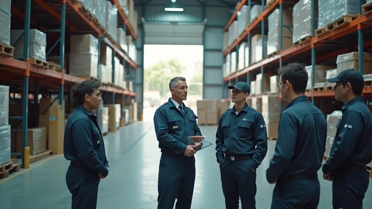 Supervisor em conversa com a equipe antes do turno, num centro de distribuição do Rio Grande do Sul: esocial na logística